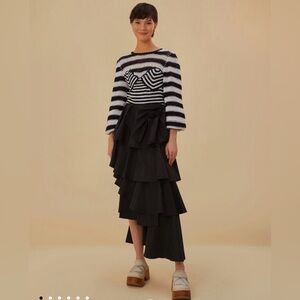 FARM Rio Black Layered Midi Skirt